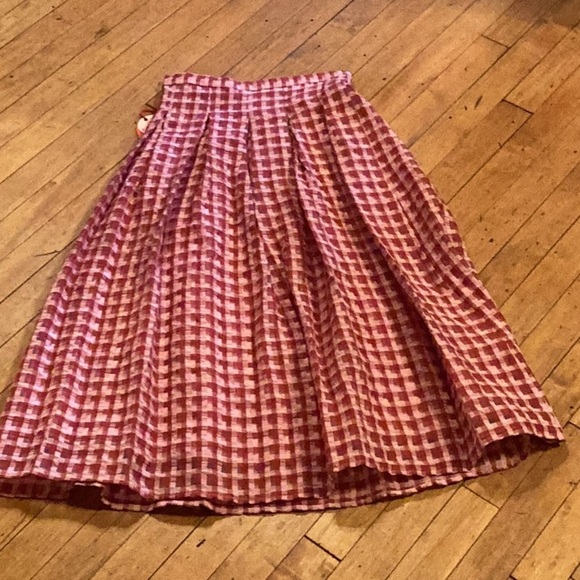 Anthropologie Eva Franco Textured Plaid  Pink Midi Skirt - Regular& Petite - Picture 4 of 6